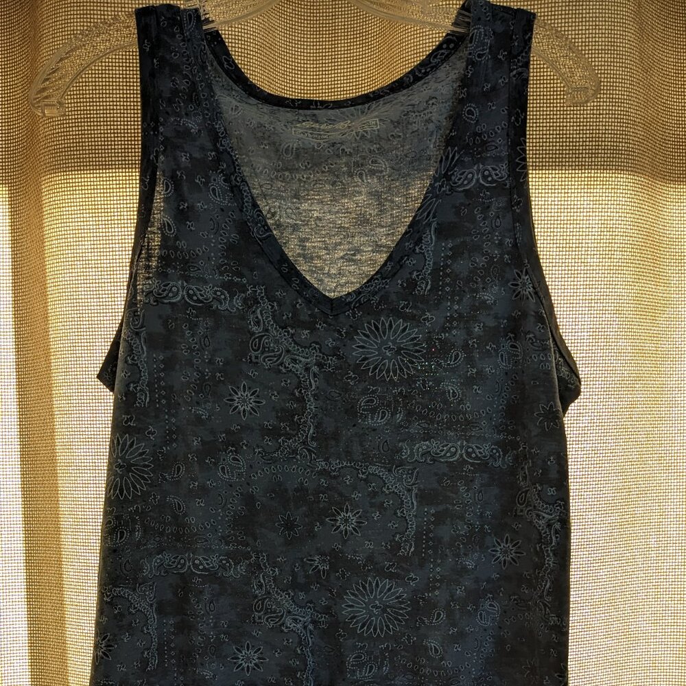 Eddie Bauer Blue Paisley Flower Sleeveless V-Neck Romper Gathered Waist, Size M